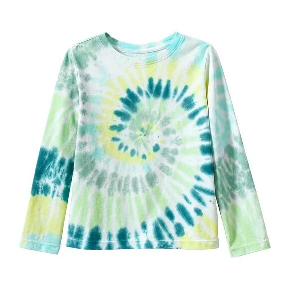 Lands' End Kids Large Long Sleeve Swirl Tie Dye Tee Dark Peacock Pullover NWT - Picture 1 of 14